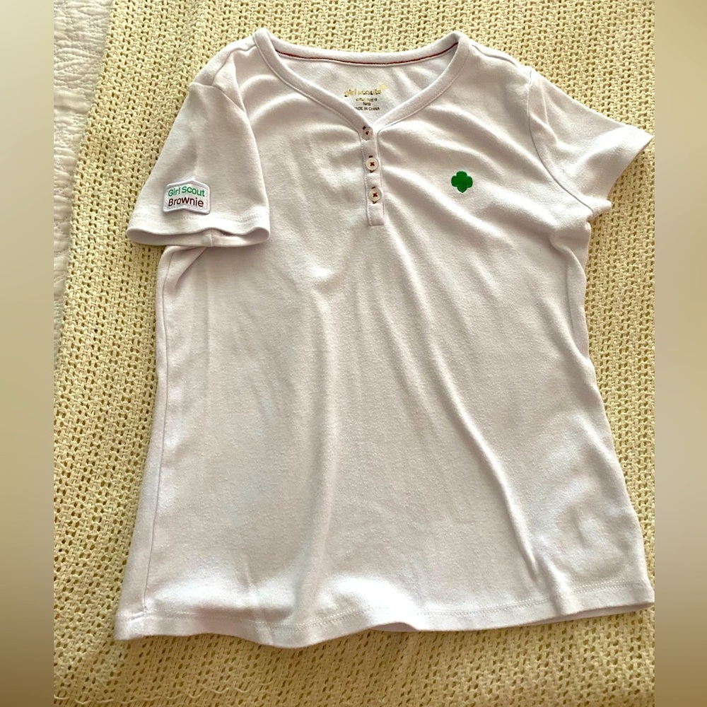 Girls' White Short Sleeve Shirt with Green Clover by
